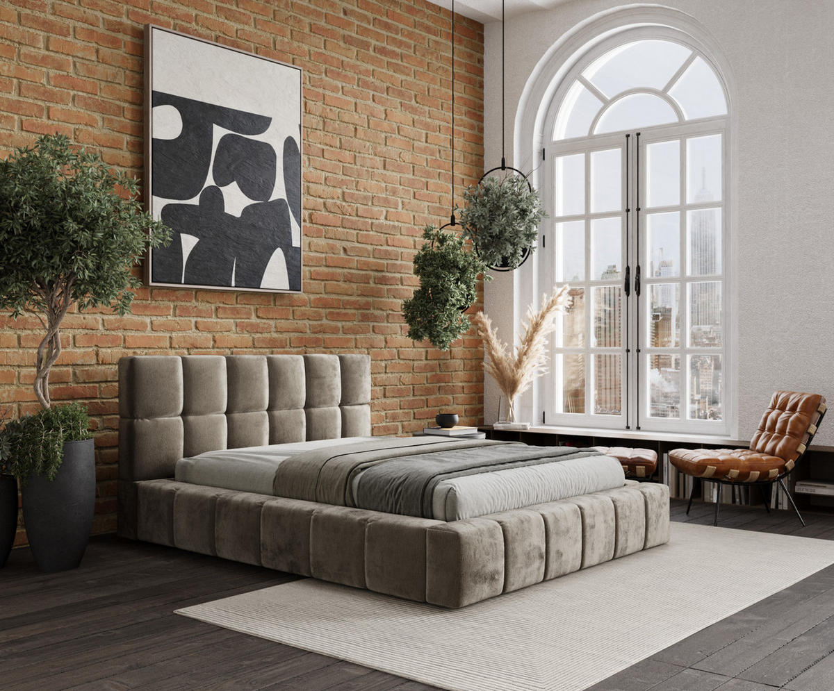 POLSTERBETT Kendal Dos Beige 200/200 cm im Chenille-Stoff - Beige/Schwarz, Holz/Holzwerkstoff (200/200cm) - Maison de Reve