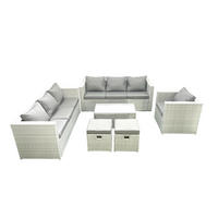 GARTENGARNITUR mit 3-SITZER SOFA,COUCHTISCH Polyrattan Hellgrau-Mix 9-Sitzer - Hellgrau/Grau, Glas/Kunststoff - Fimous