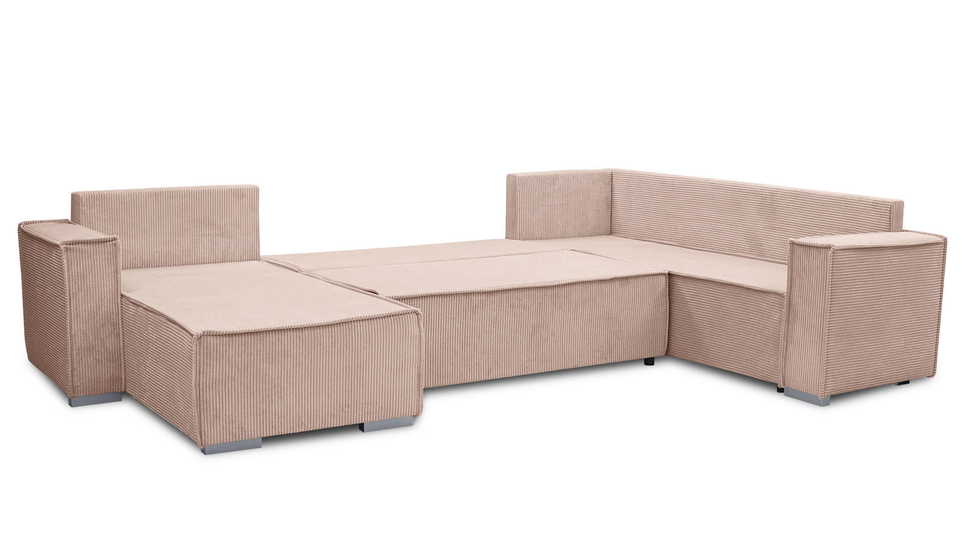 WOHNLANDSCHAFT Lovere U Rosa 314/217/90 cm – mit Schlaffunktion und Bettkasten - Hellrosa/Silberfarben, Textil/Metall (314/90/217cm) - AX Living