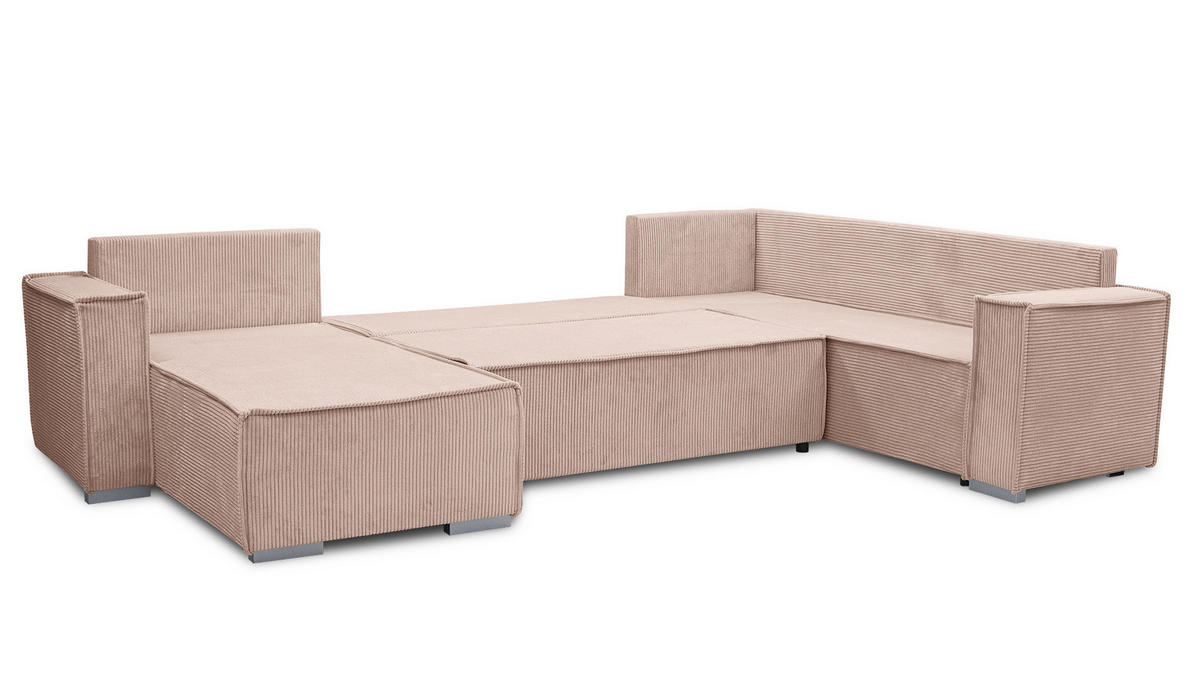 WOHNLANDSCHAFT Lovere U Rosa 314/217/90 cm – mit Schlaffunktion und Bettkasten - Hellrosa/Silberfarben, Textil/Metall (314/90/217cm) - AX Living