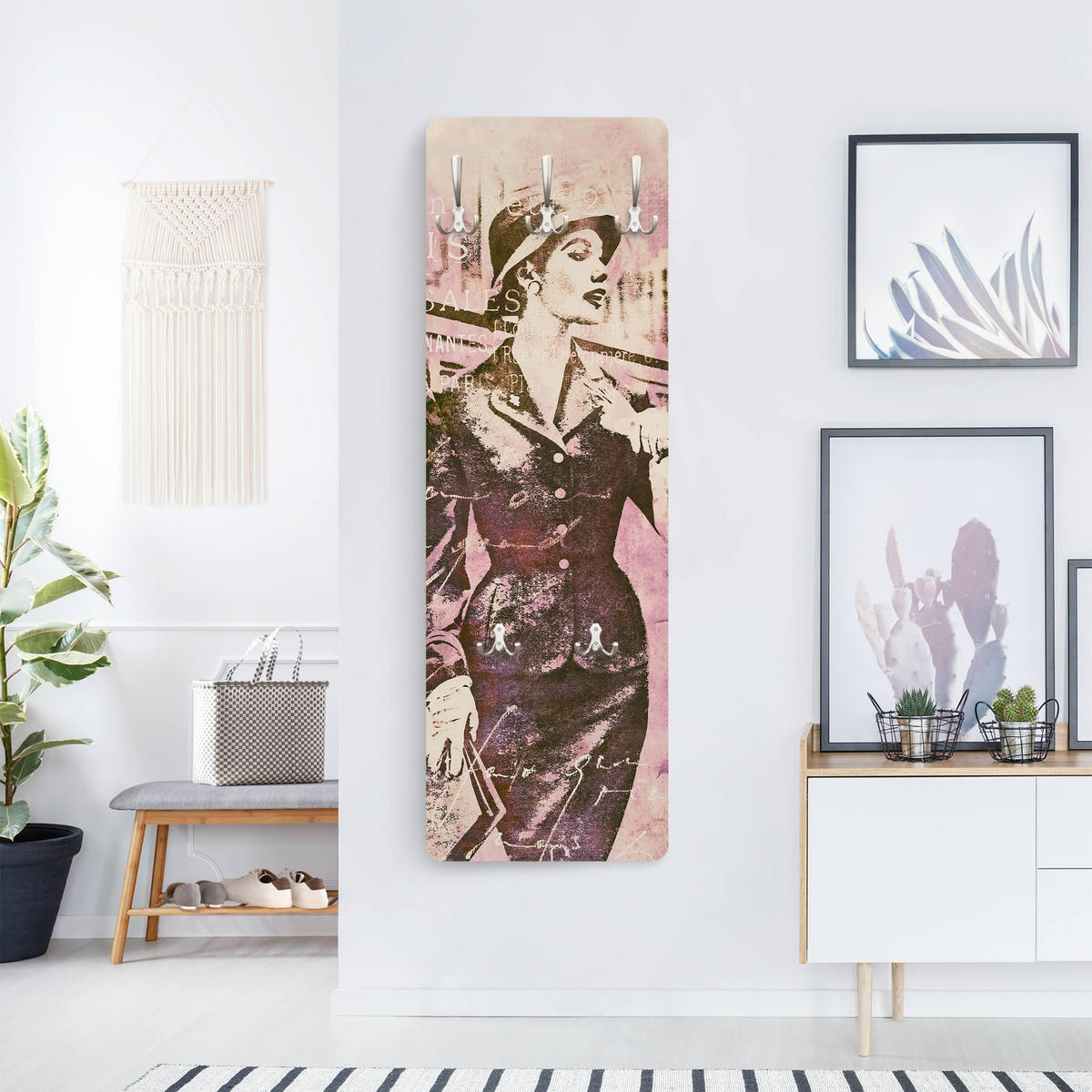 WANDGARDEROBE - Vintage Collage Pariserin 34/105 cm - Rosa, Holzwerkstoff (34/105/1.6cm) - Bilderwelten
