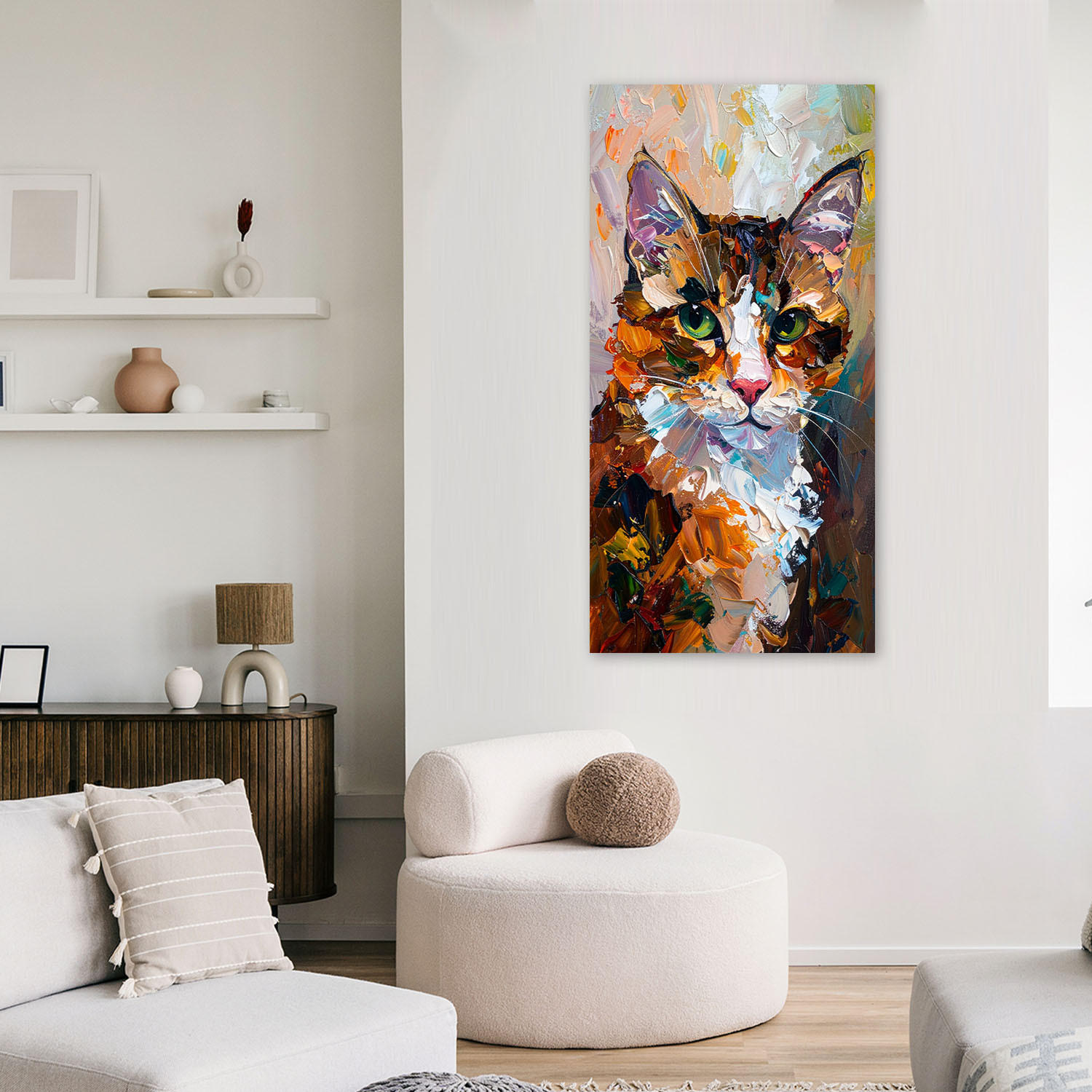 LEINWANDBILD Abstrakte bunte Katze 50x100cm - Braun, Textil (50/100cm) - Feeby