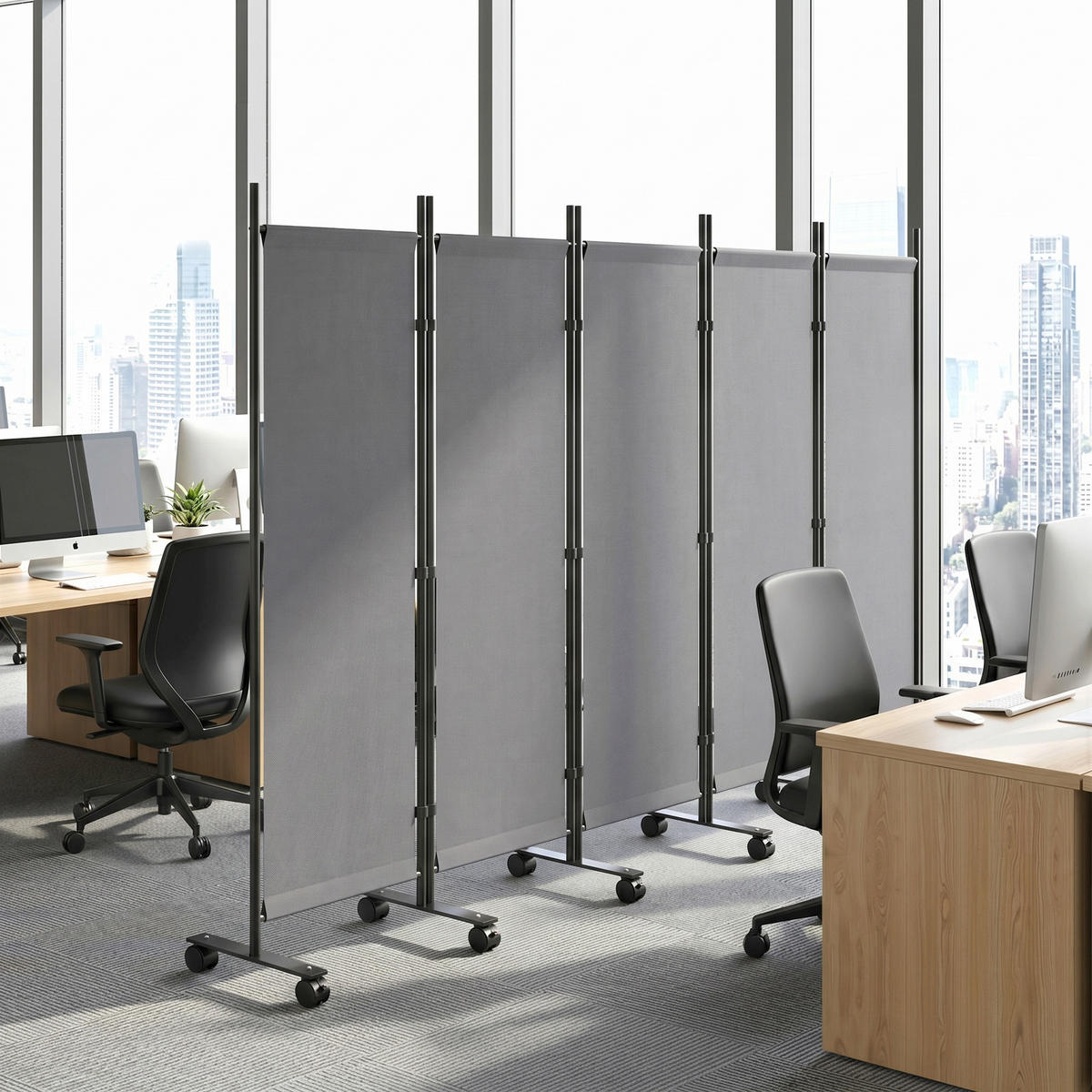 PARAVENT DE-18086 5-teilig mit 12 Rollen, erweiterbar Dunkelgrau - Dunkelgrau, Metall (40/170/252cm) - ComfortXL