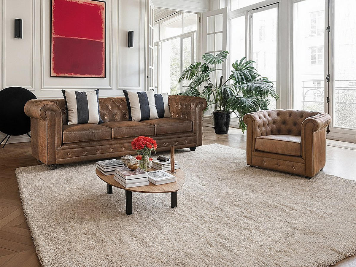 SESSEL - Microfaser - Vintage-Look - CHESTERFIELD - Braun, Textil (78/72/82cm) - Vente-Unique