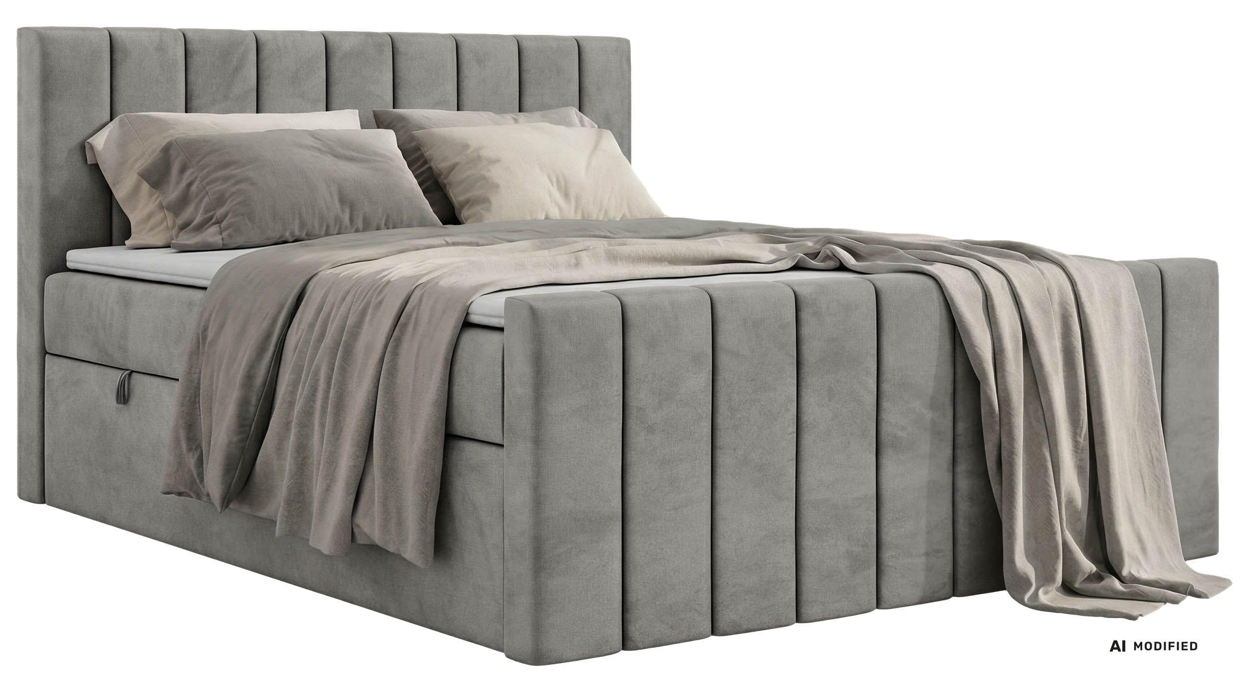 BOXBETT ALVER DUO 160/200 - Hellgrau Velvet - Topper T25 - H3 - Hellgrau, Textil (160/200cm) - MKS