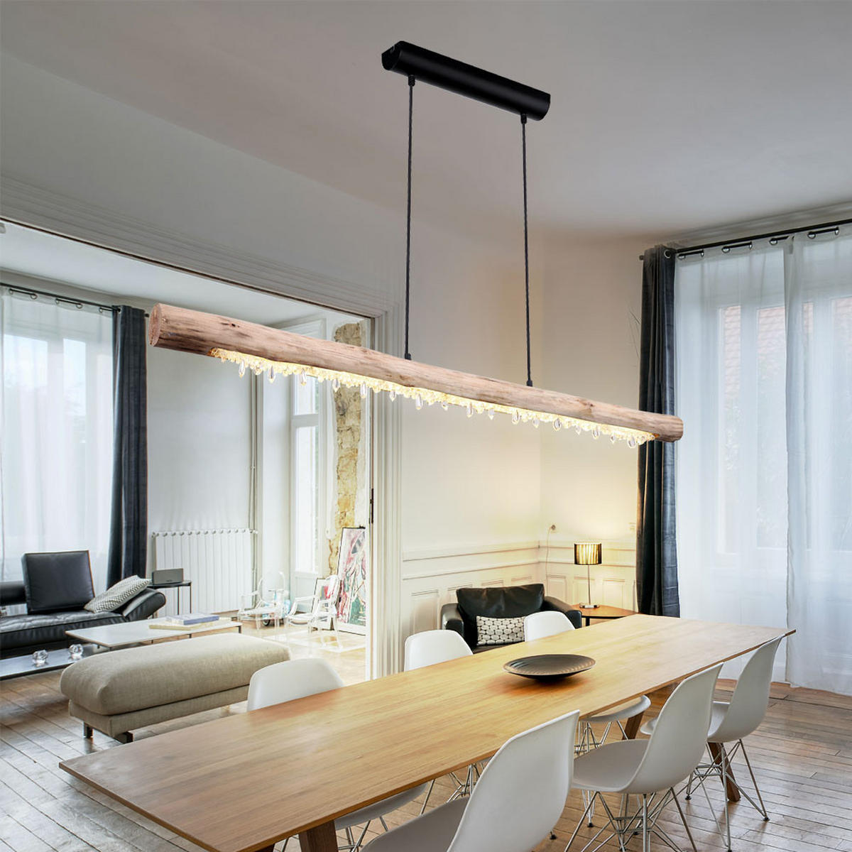 LED HÄNGELEUCHTE Metall Holzoptik Braun - Braun, Holz (120/7/150cm) - Globo Lighting