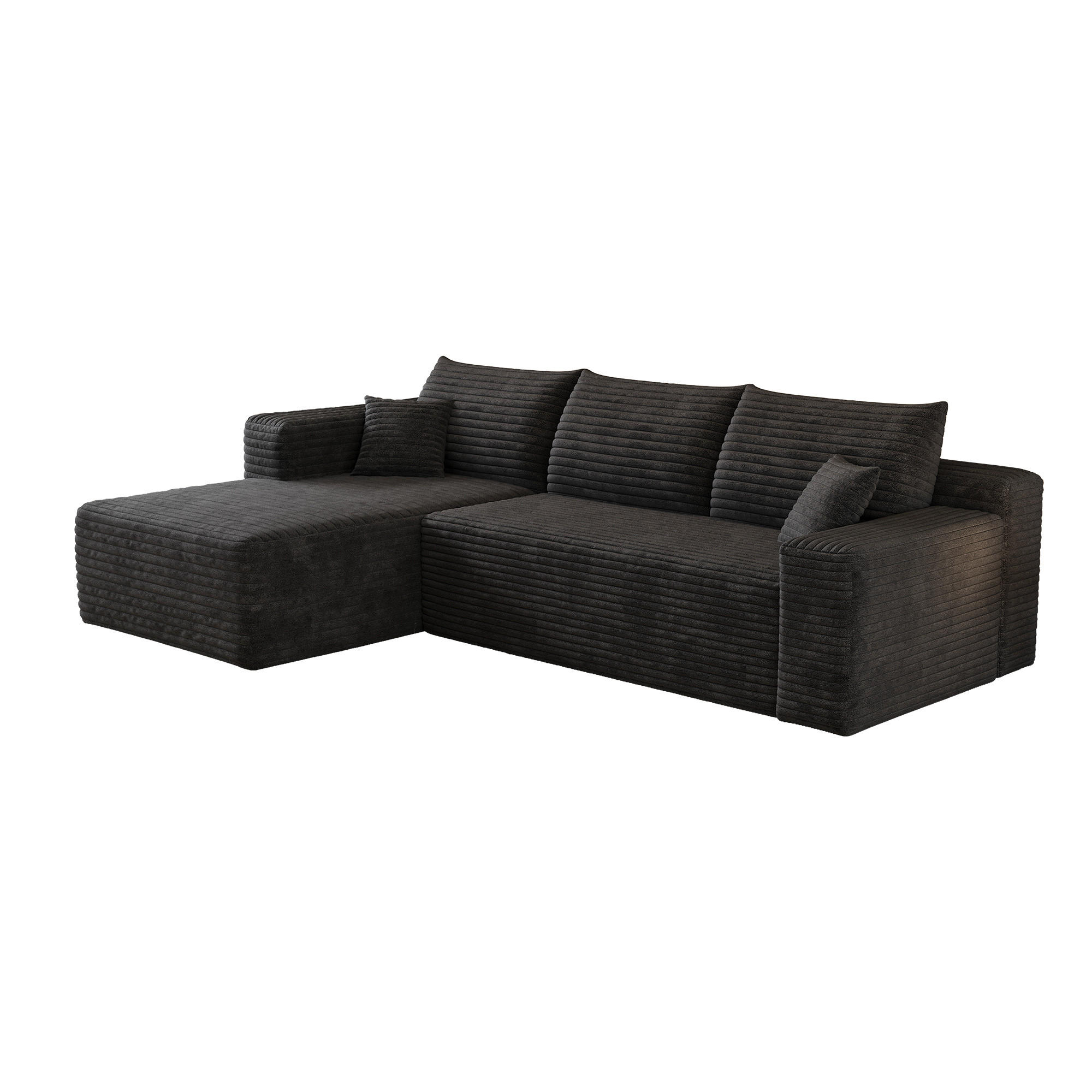 ECKSOFA Cord Schwarz ohne Montage - Schwarz, Textil (241/151cm) - WISHDOR