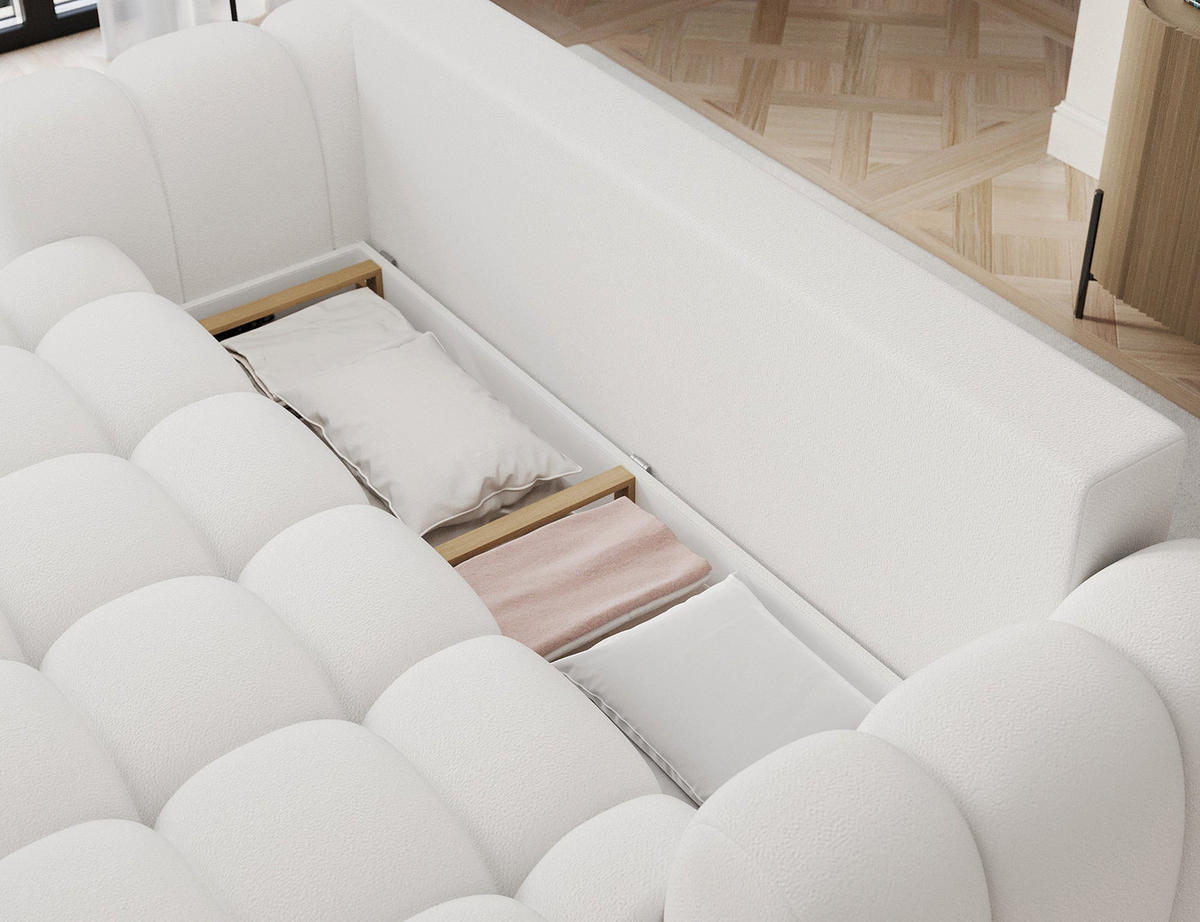 SCHLAFSOFA COTONN 256 cm – Modernes 3-Sitzer Sofa mit Schlaffunktion, Bettkasten und Dekokissen - Weiß, Kunststoff (256/119/105cm) - Wohnideebilder