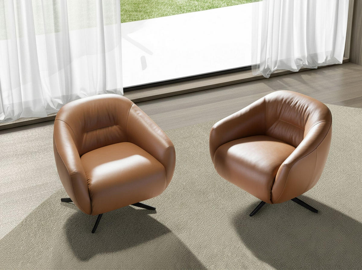 DREHSESSEL aus braunem Leder 86/83/75 cm - Braun, Leder/Metall (86/75/83cm) - ANGEL CERDA