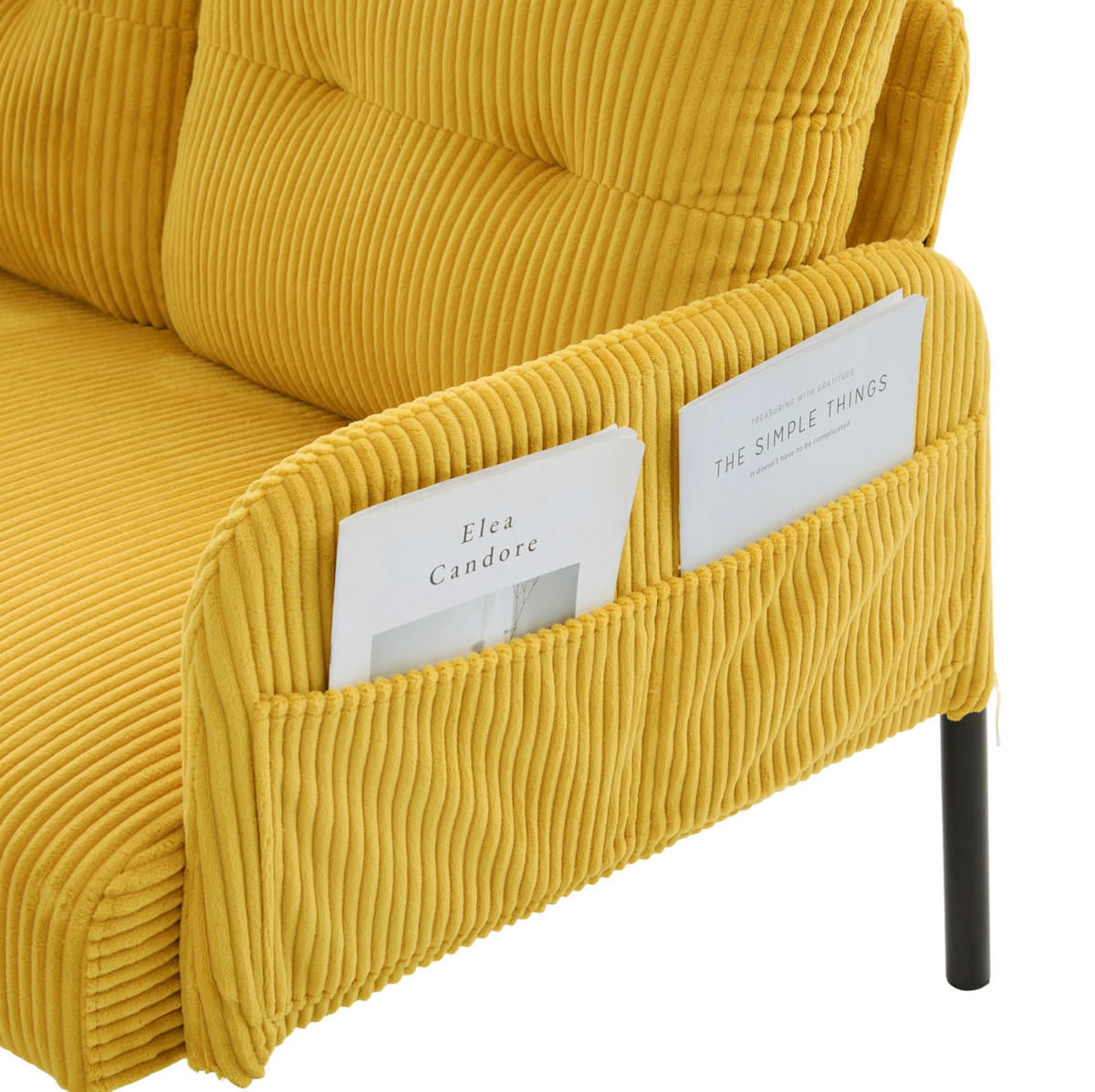 SOFA 3-Sitzer mit Seitentasche 171 x 72 x 80 cm Cord Gelb - Gelb, Textil (171/80/72cm) - IVMEU