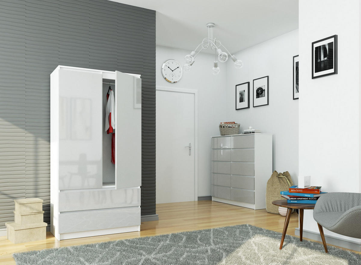 KLEIDERSCHRANK Weiß, hellgrau glanz 180x51x90 cm - Hellgrau/Weiß, Holzwerkstoff (90/180/51cm) - Akord