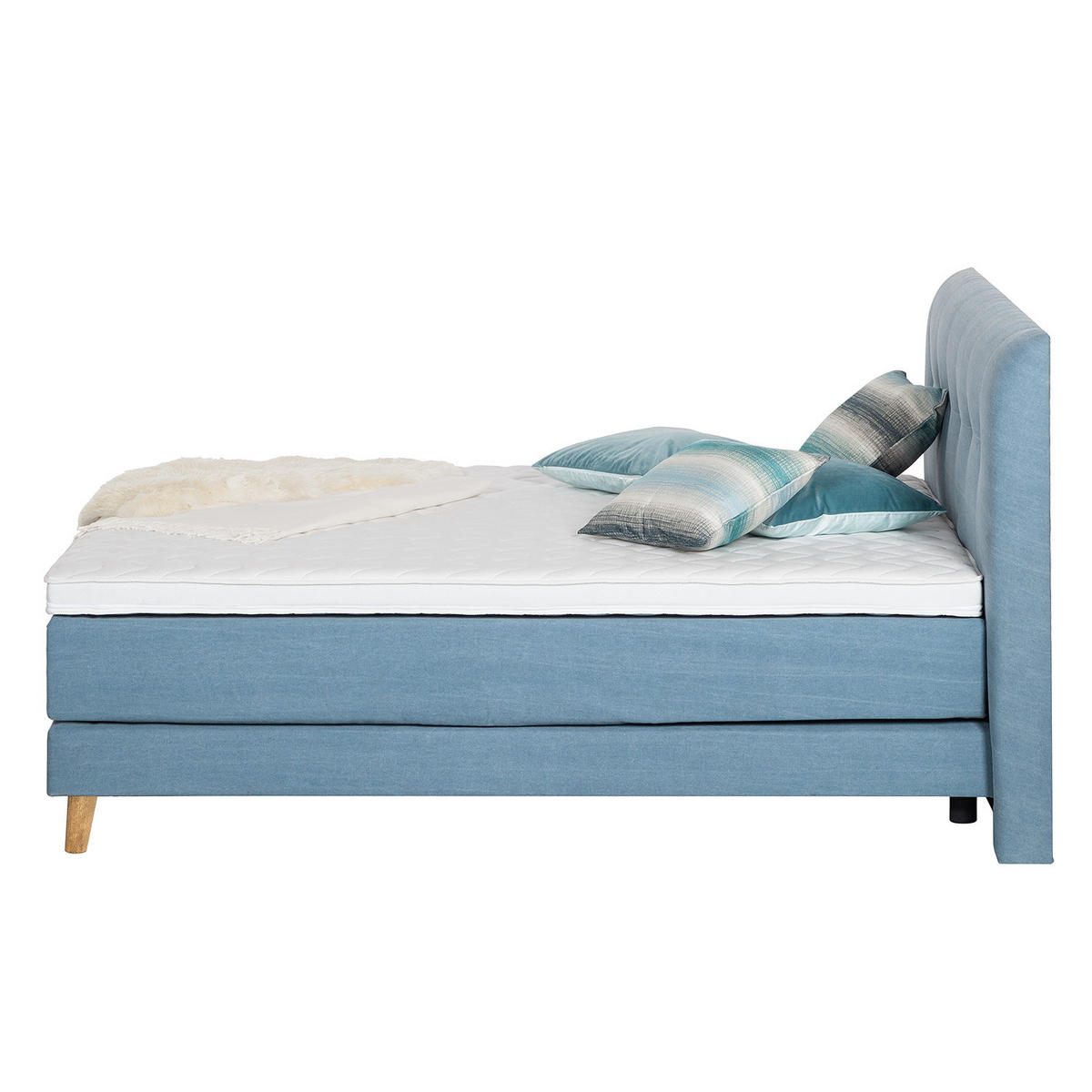 BOXSPRINGBETT - Webstoff - Hellblau, Naturmaterialien (200/200cm) - home24