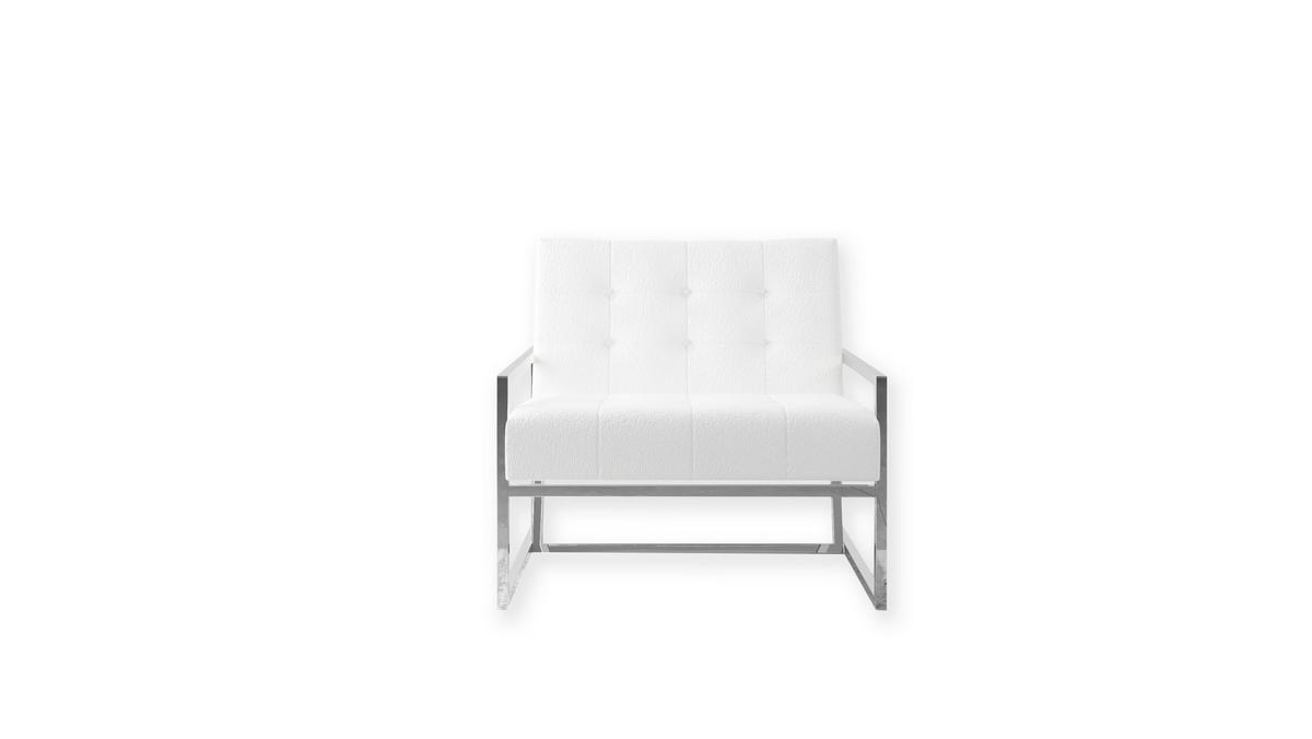 LOUNGESESSEL Duban Weiß Bouclé-Stoff - Silberfarben/Weiß, Holz/Textil (84/81/89cm) - S-Style Möbel