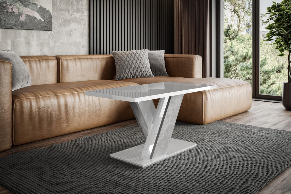 KAFFEETISCH 120x60x60 cm - Weiß / Betonoptik - RONX MINI - Weiß, Holzwerkstoff (120/60/60cm) - ALTDECOR