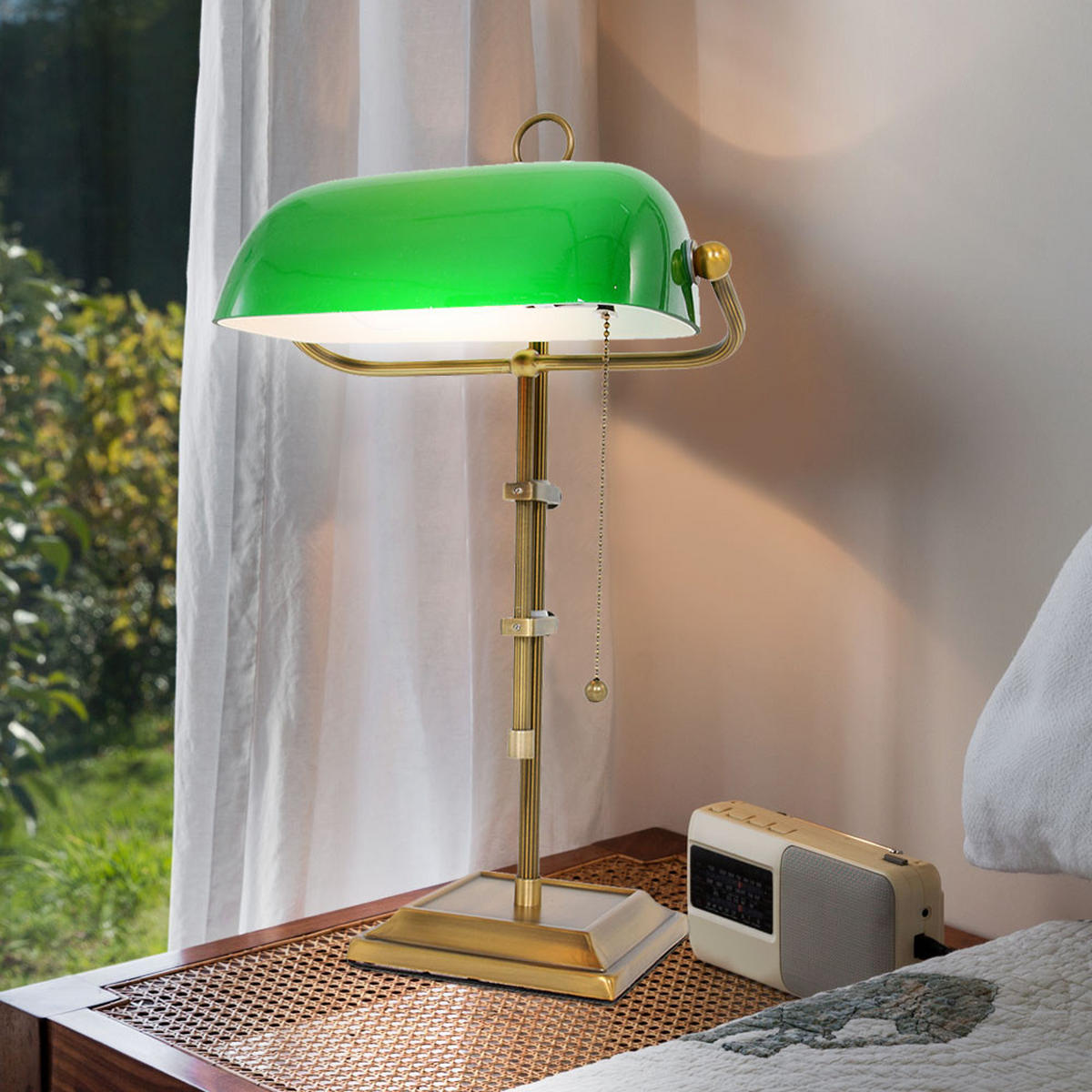 LED SCHREIBTISCHLAMPE Bronze Grün - Weiß, Metall (26.5/25/56cm)