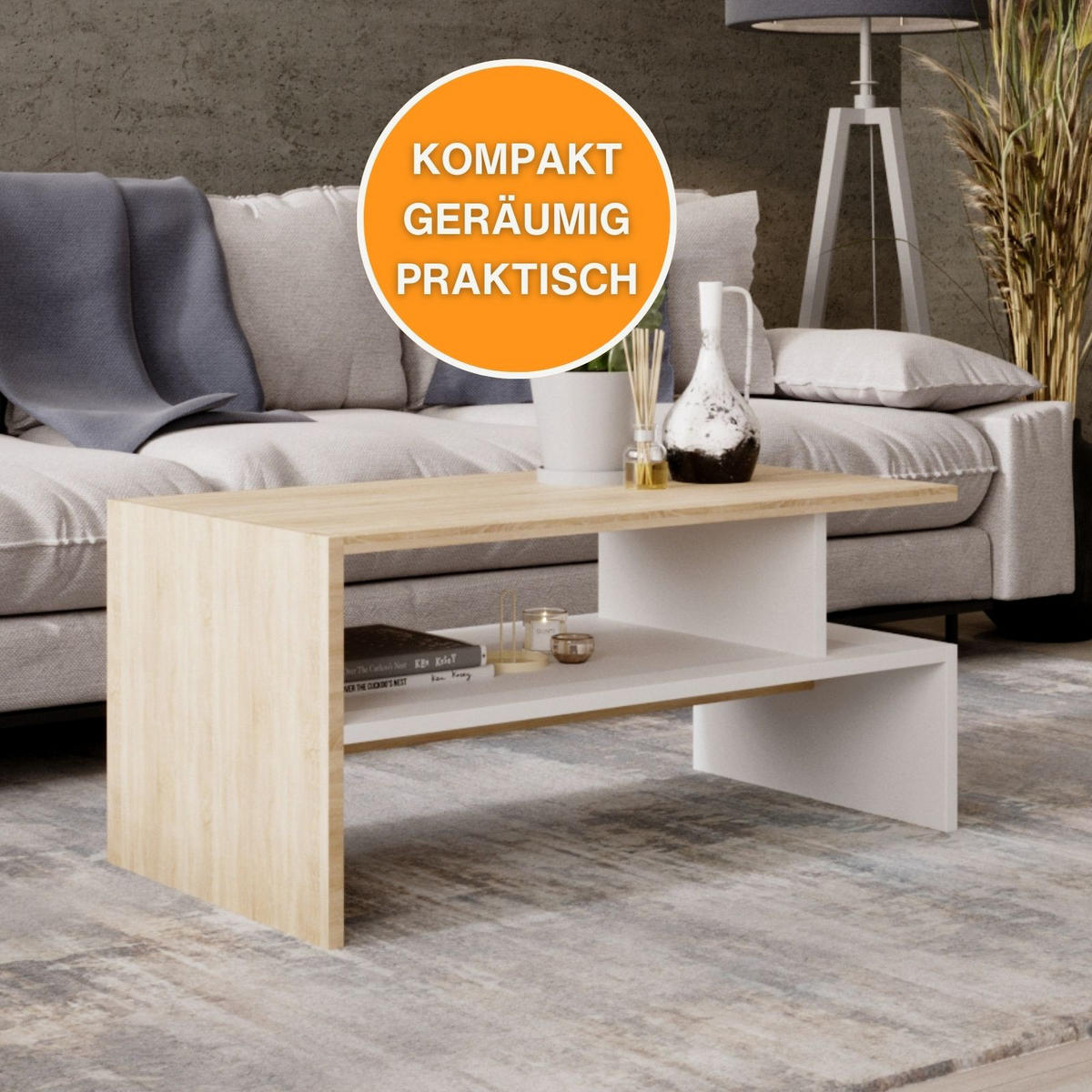 COUCHTISCH Holzwerkstoff rechteckig stabil Sonoma Eiche 50/45/93cm - Weiß/Sonoma Eiche, Holzwerkstoff (50/93/45cm) - CraftPAK