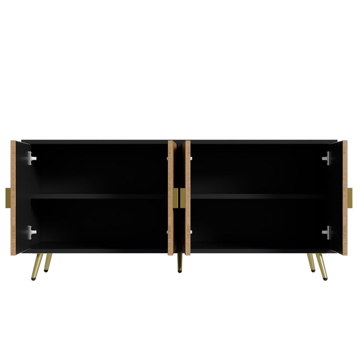 SIDEBOARD DE-38881 160/40/75 cm 4 Türen und Soft-Close Schwarz - Schwarz/Naturfarben, Holzwerkstoff (160/75/40cm) - ComfortXL