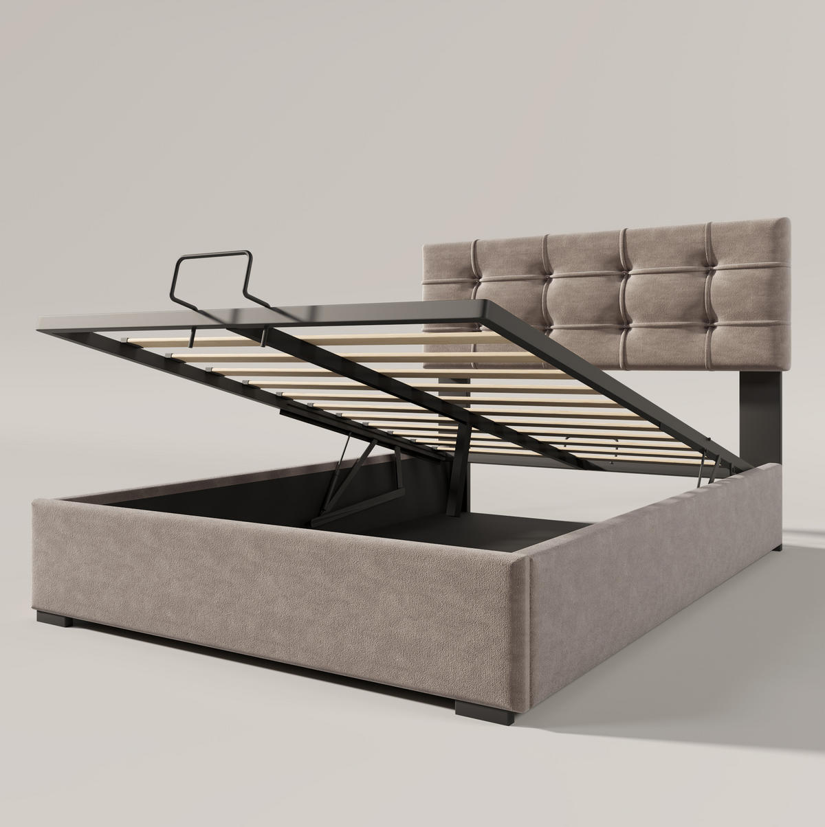 ČALÚNENÁ posteľ zo zamatu 90/200 cm svetlosivá, s hydraulickým úložným priestorom a nastaviteľným čelom - svetlosivá, textil (90/200cm) - BEAOK