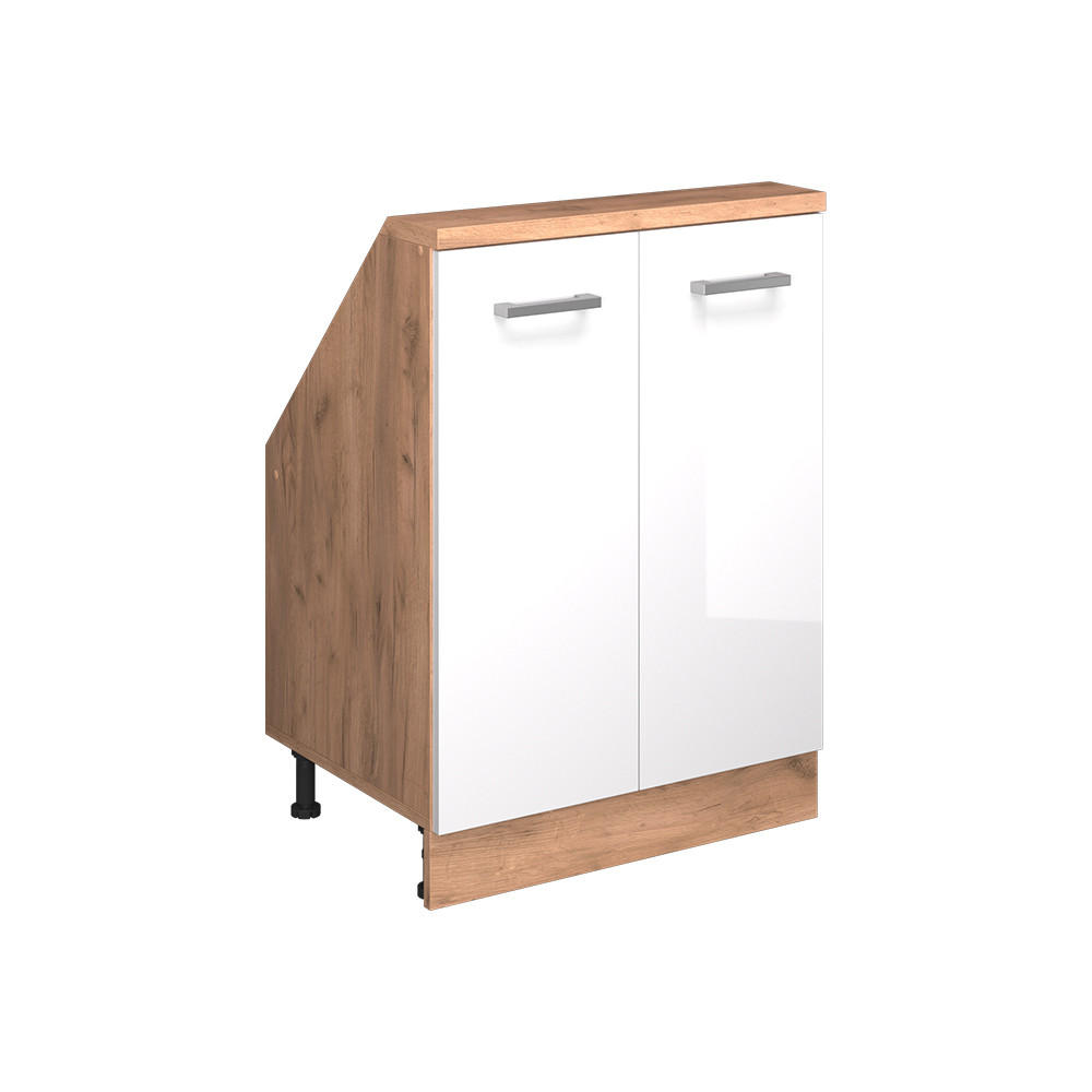 K&Ouml;KSSK&Aring;P F&Ouml;R SLUTTANDE TAK R-Line Vit h&ouml;gblank 60 cm med 2 d&ouml;rrar Vit h&ouml;gglans, Honungsek 83.8/60/46 cm