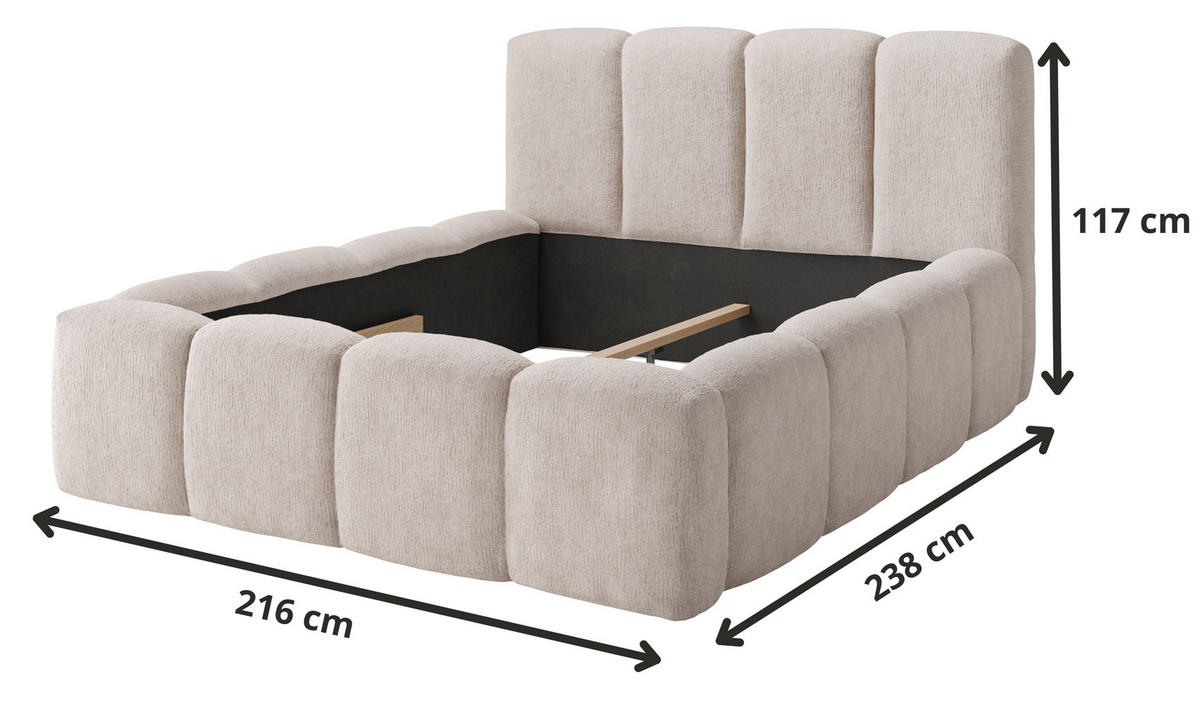 POLSTERBETT Nicole Beige 216 / 238 / 117cm mit Metalllattenrahmen - Beige, Holz/Holzwerkstoff (180/200cm) - Feldmann-Wohnen