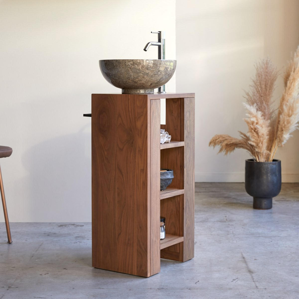 WASCHTISCHUNTERSCHRANK Stelle Dunkelbraun aus Walnuss - Dunkelbraun, Holz (30/78/40cm) - Tikamoon