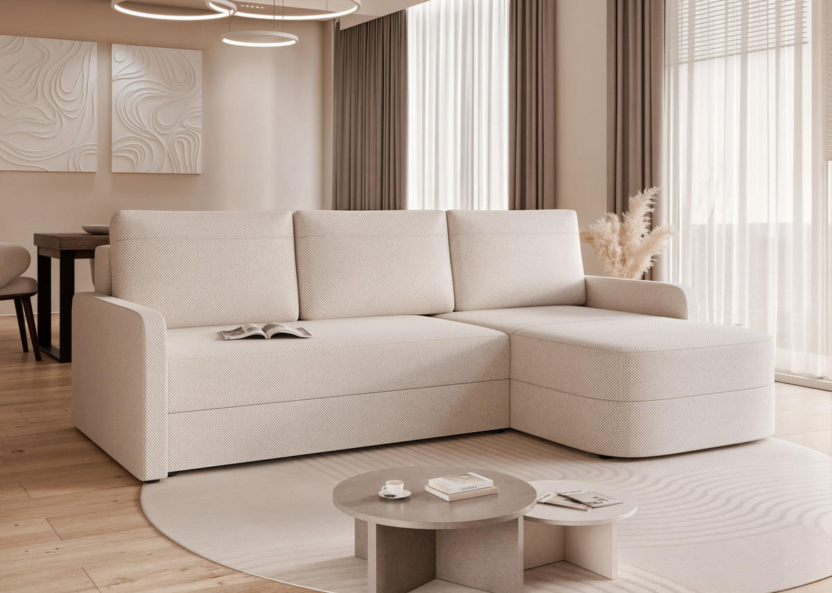 ECKSOFA CERIS mit Schlaffunktion und Bettkasten Creme - Creme, Holzwerkstoff/Kunststoff (250/160cm) - Idohome