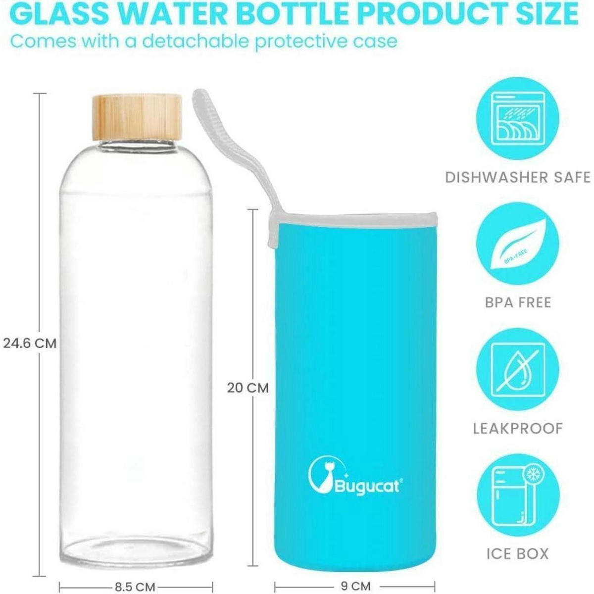 TRINKFLASCHE Glas 1 Liter mit Schutzhülle Hellblau - Hellblau, Glas (5/5cm)