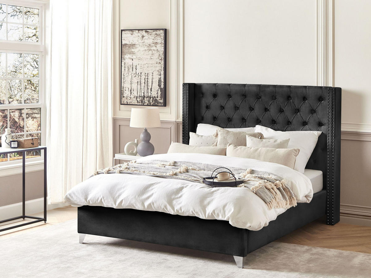 POLSTERBETT 160/200cm Schwarz Lubbon - Schwarz, Textil (160/200cm) - Beliani