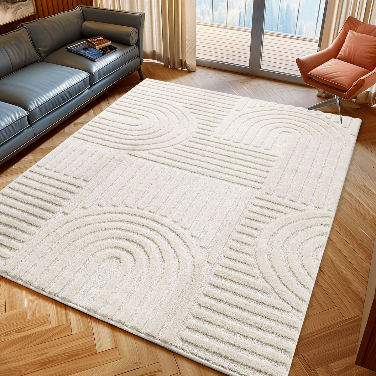 TEPPICH geometrischer cream TURIN 80x150 cm - Creme, Textil (80/150cm) - Nazar Rugs