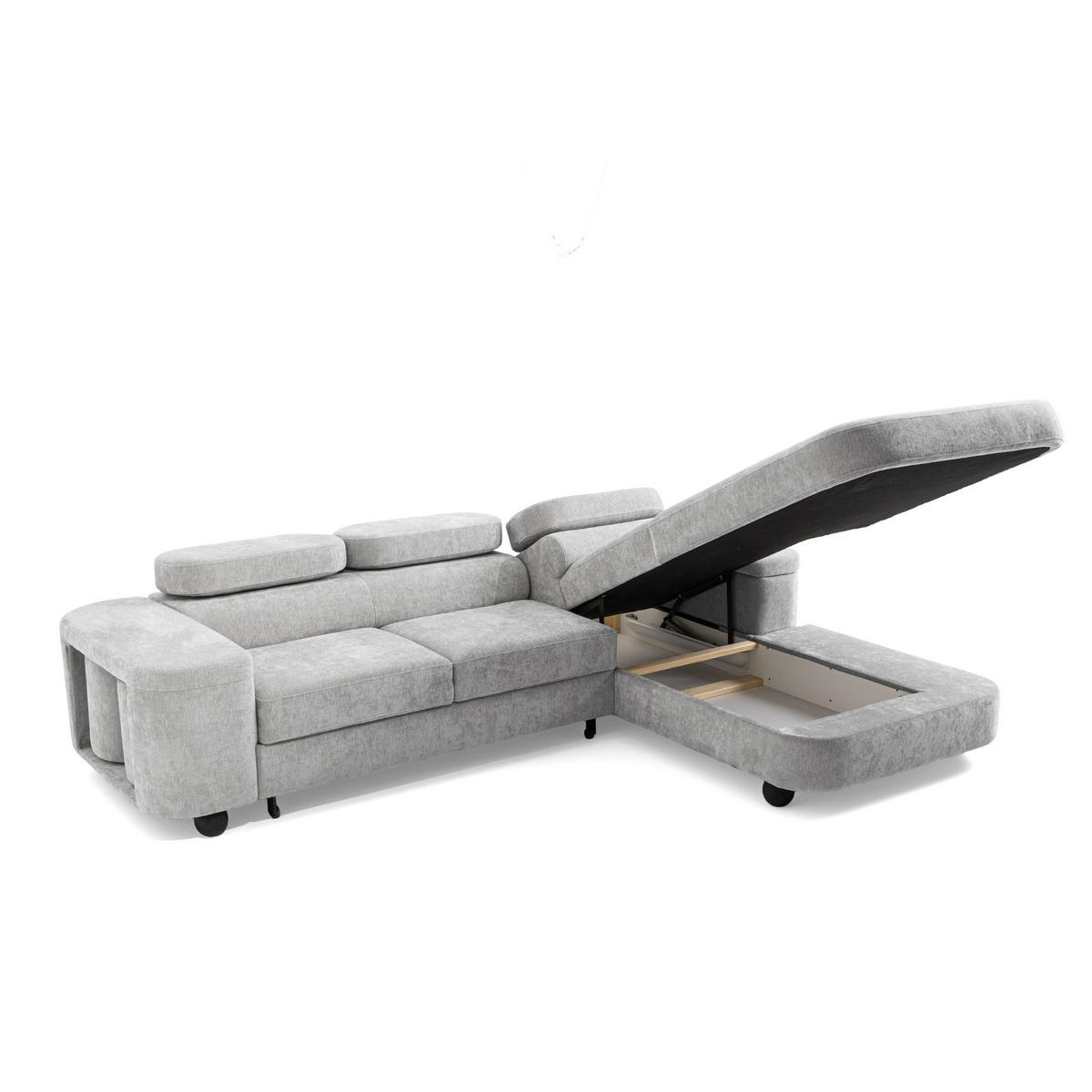 ECKSOFA LOVE L Rechts mit Schlaffunktion 124x210 Chenille Hellgrau - Hellgrau/Schwarz, Holz/Textil (205/284cm) - Muffo