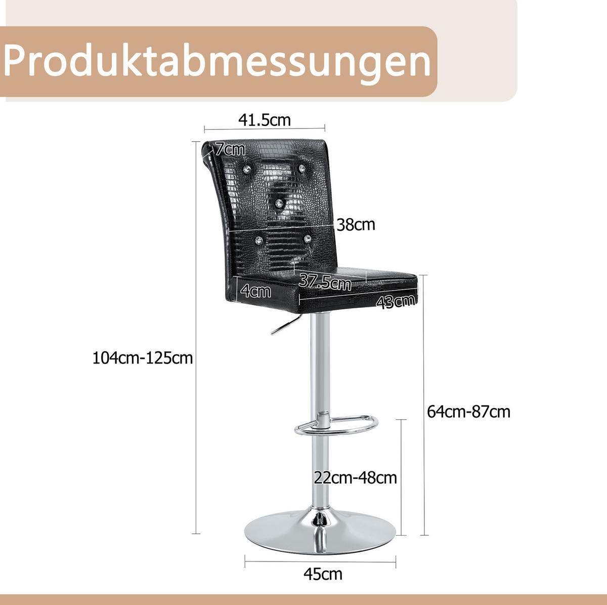 STUHL 2er-Set mit Kristallknopf Schwarz PVC - Schwarz, Metall (42/125/55cm) - Meubliv