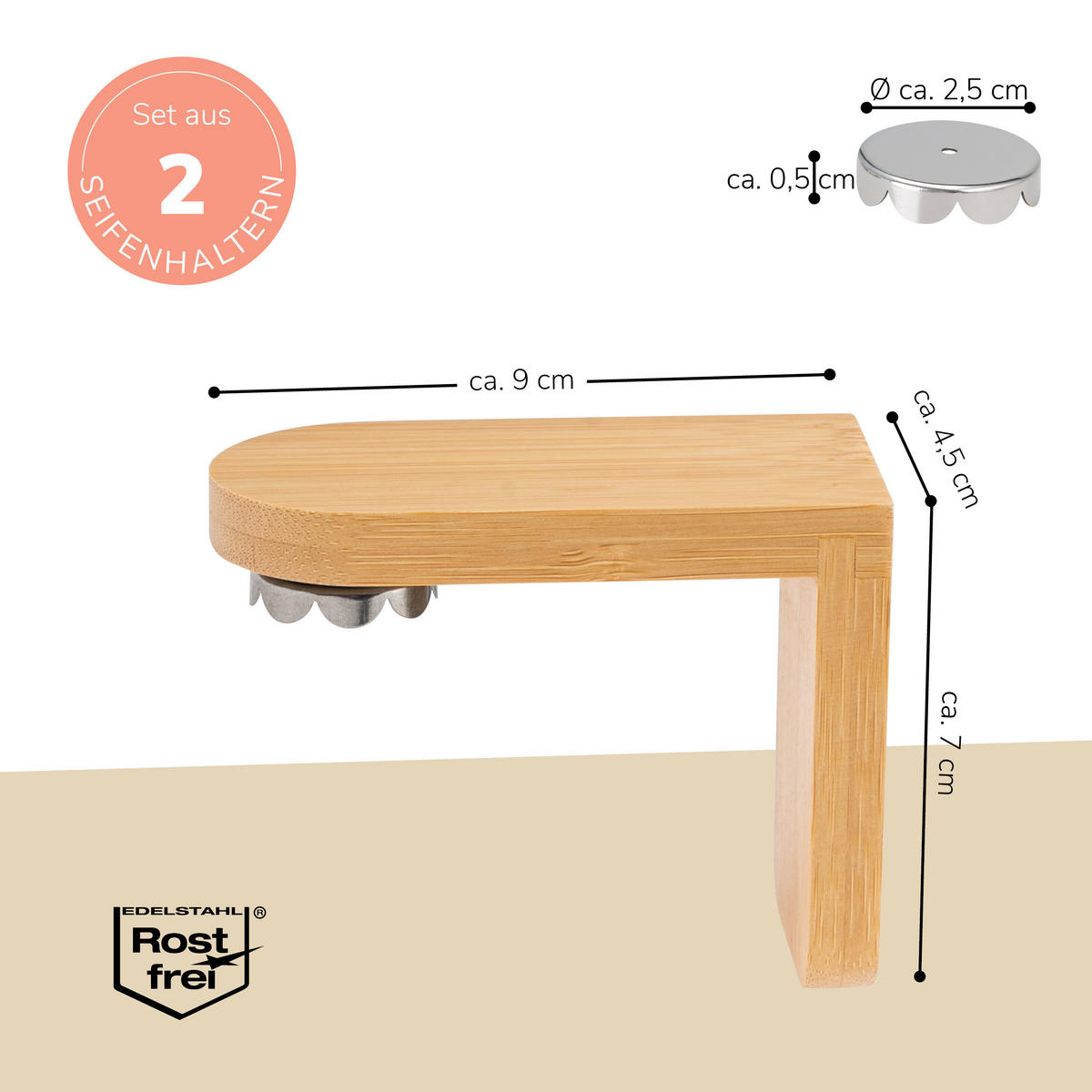 MAGNET SEIFENHALTER 2er Set, Bambus - Braun, Holz (4.5/9/7cm) - bremermann