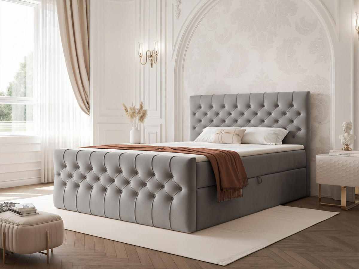 BOXBETT JOLIE 120x200 cm mit Matratze, Hellgrau - Hellgrau, Textil (120/200cm) - Idohome
