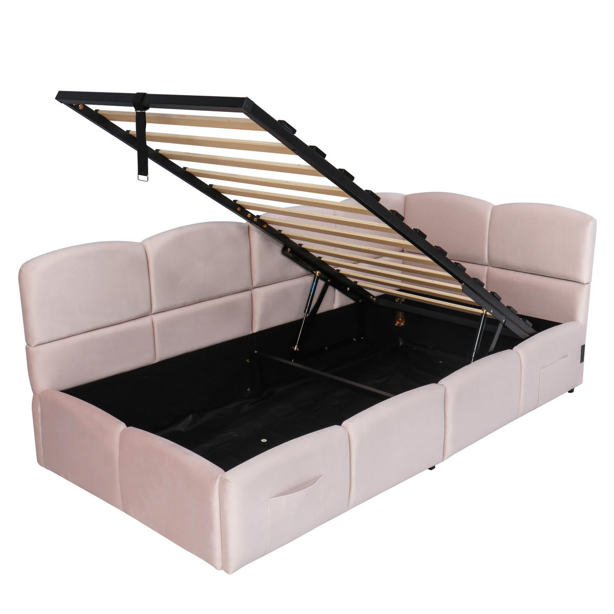 POLSTERBETT 90/200 cm aus Samt mit hydraulischem Stauraum und USB-Anschlüssen Rosa - Rosa, Textil (90/200cm) - Modenvie