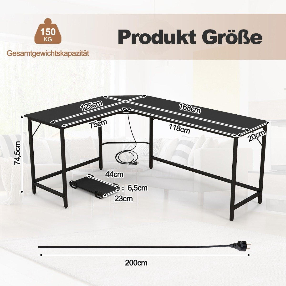 SCHREIBTISCH Schwarz Holzwerkstoff 125/50/74.5 cm - Schwarz, Holzwerkstoff (125/50/74.5cm) - Gemütlich Home