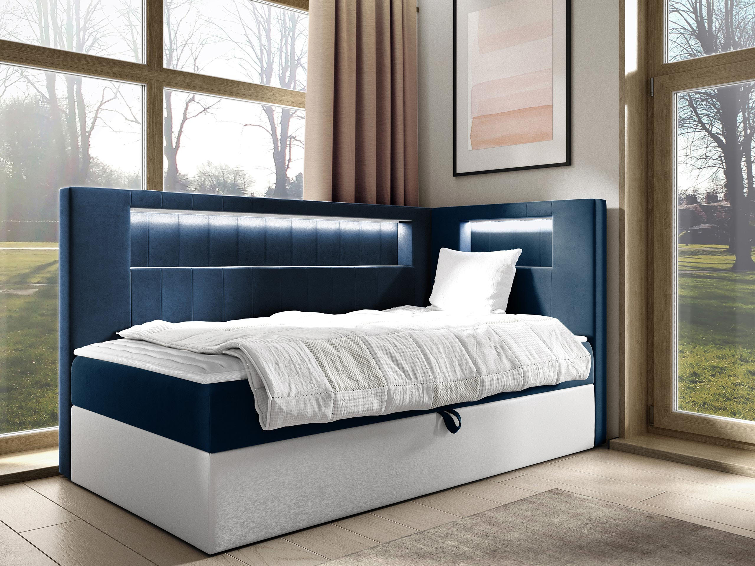 BOXBETT Gold Junior 3, Seite zum Öffnen des Bettkastens: Rechts - Blau/Weiß, Holz (100/200cm) - MIRJAN24