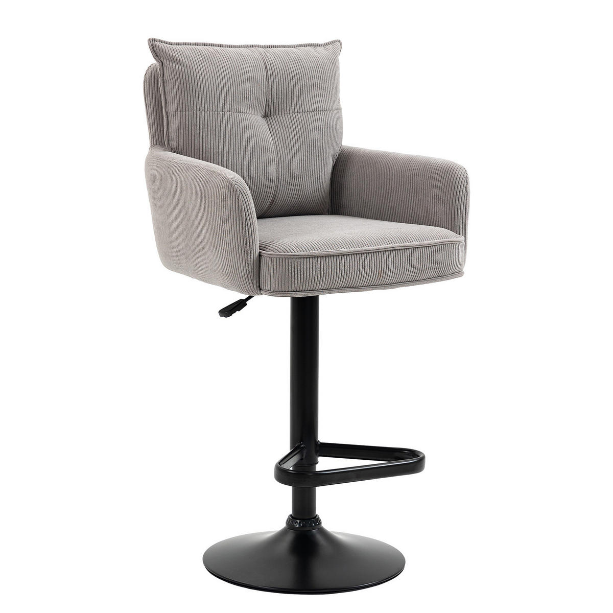 BARSTUHL - 2er-Set - Höhenverstellbar - Cord / Eisen - Hellgrau, Textil/Metall (54/98/58cm) - home24