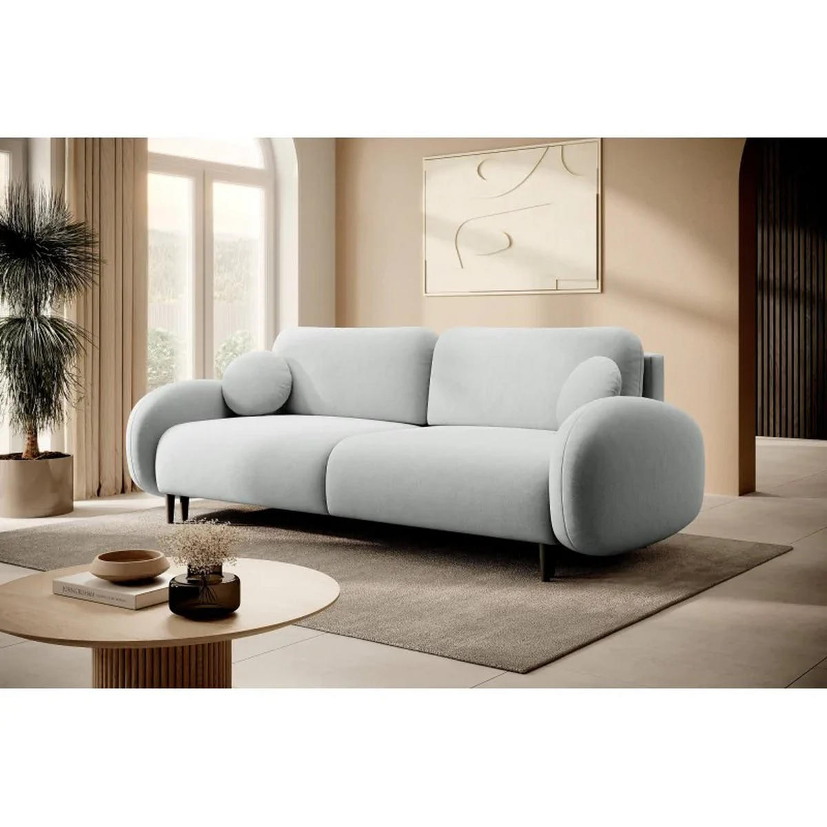 SCHLAFSOFA SOFTI, Sofa mit Schlaffunktion und Bettkasten, Farbe: Hellgrau, Velourstoff - Hellgrau, Textil (232/95/109cm) - Sepro Meble