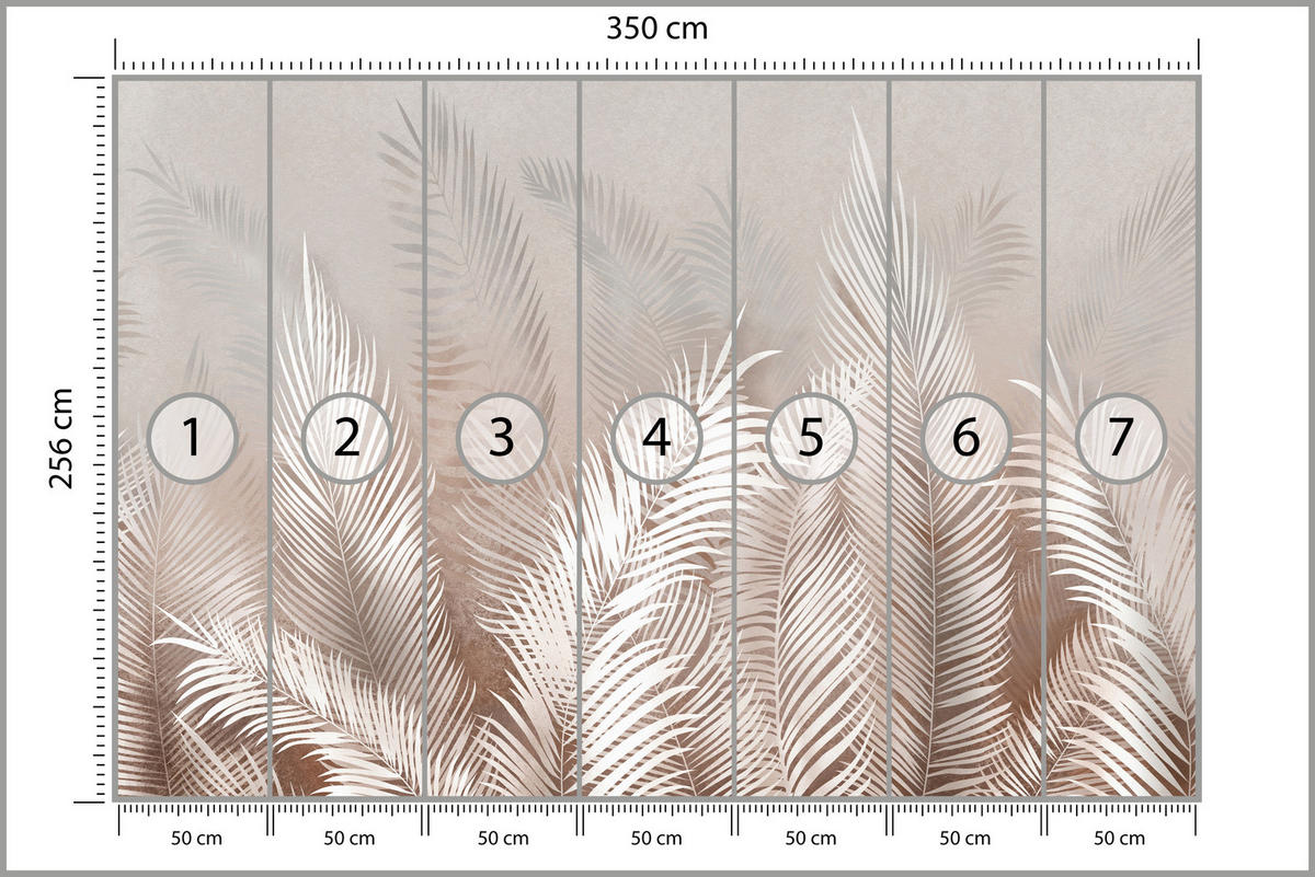FOTOTAPETE Palmenblätter tropische Pflanzen 350x256cm - Beige/Braun, Papier (350/256cm) - Muralo