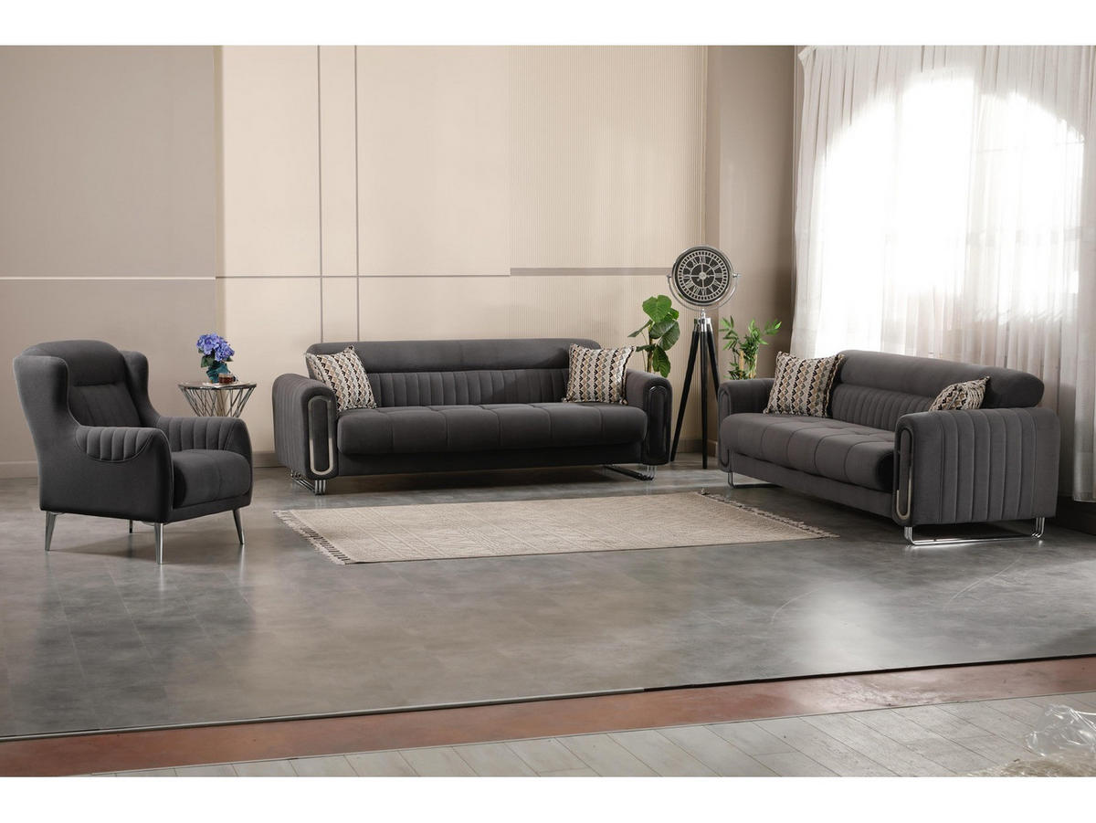 SITZGARNITUR Lima, Dunkelgrau Stellvariante 2+2+1 - Dunkelgrau, Holzwerkstoff/Metall (178/85/95cm)