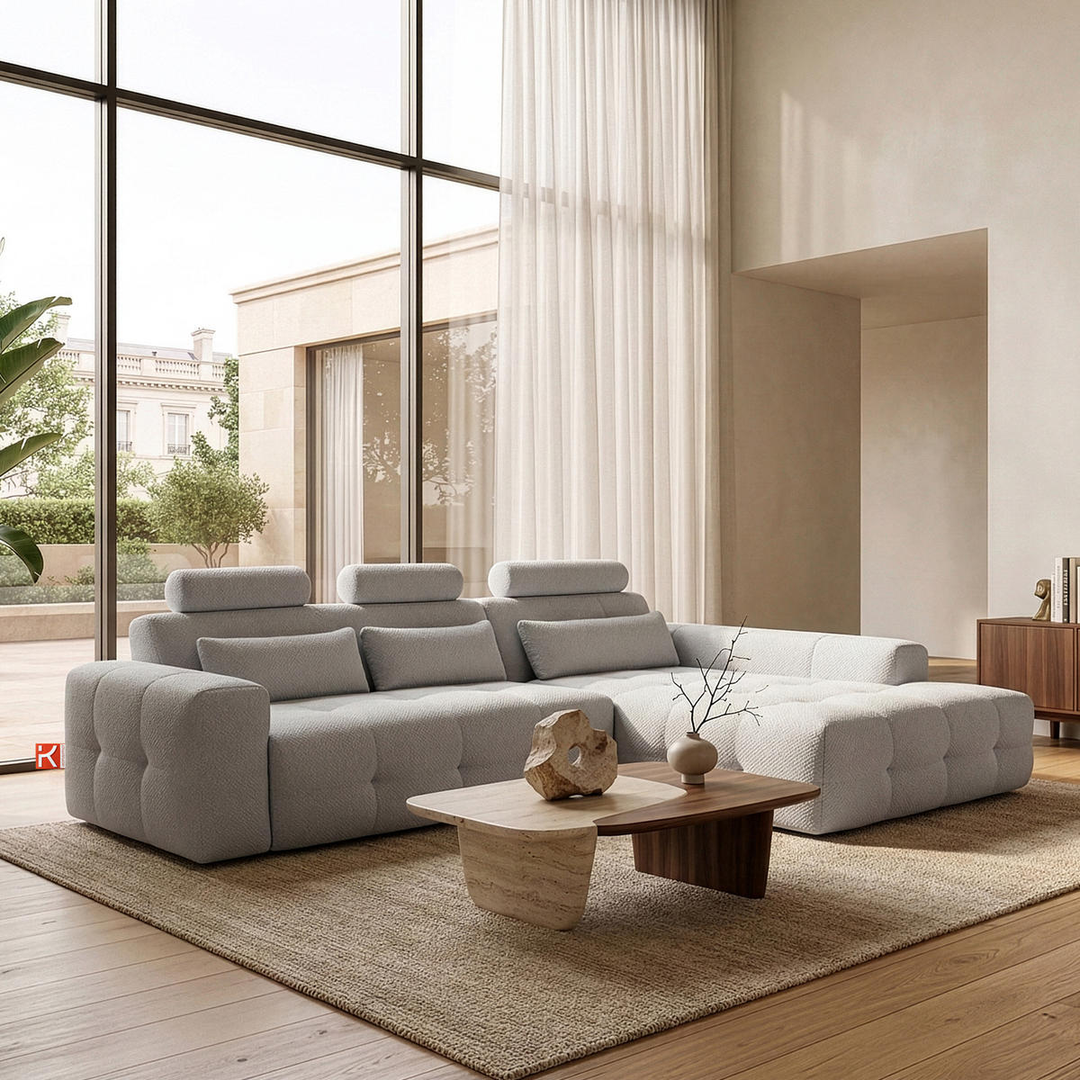 ECKSOFA RECHTS ALIGRA, Hellgrau - Hellgrau, Holz/Holzwerkstoff (290/191cm) - KONSIMO®