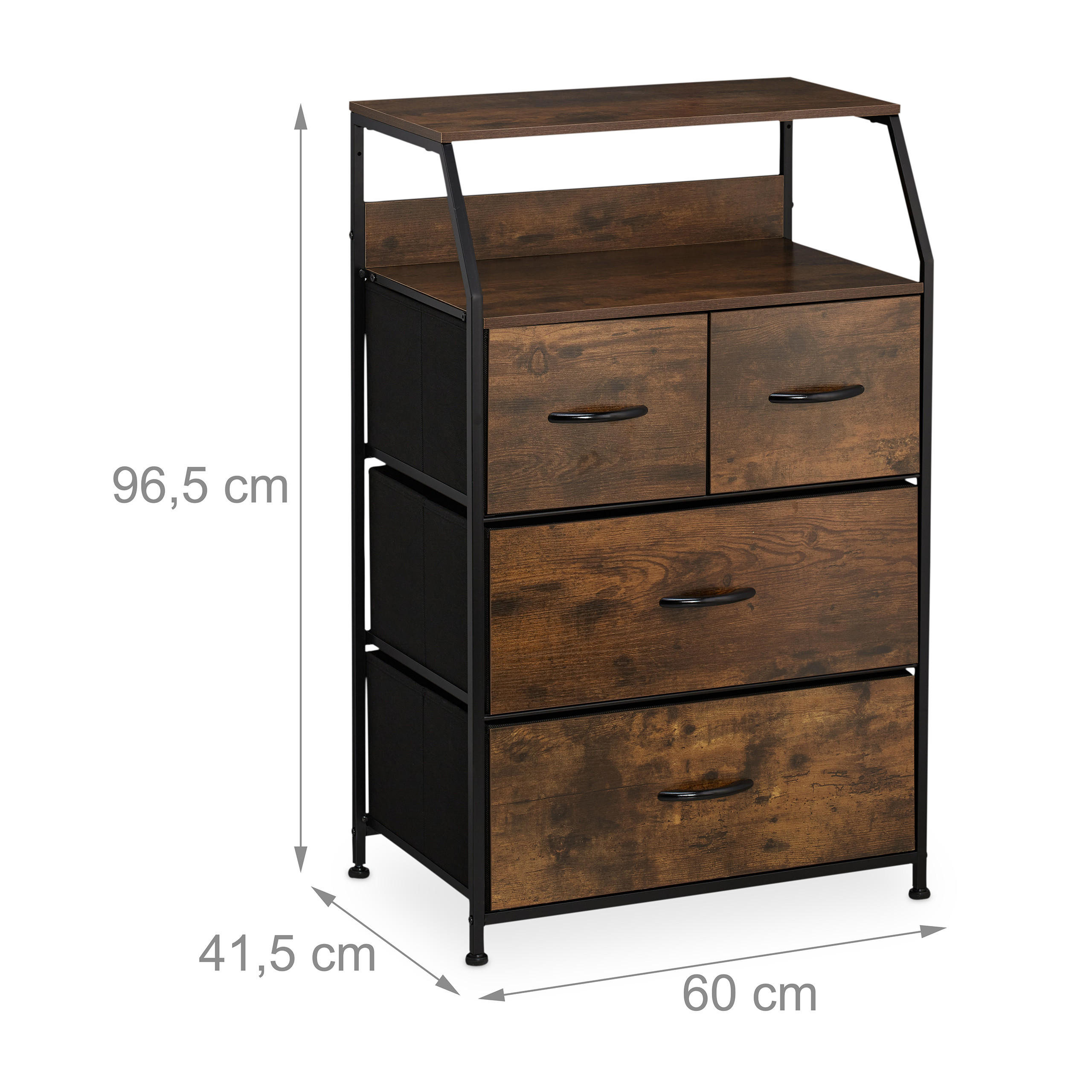 Thumbnail - Relaxdays Kommode, Dunkelbraun, Holzwerkstoff, 60x96.5x41.5 cm, Wohnzimmer, Kommoden & Sideboards, Kommoden