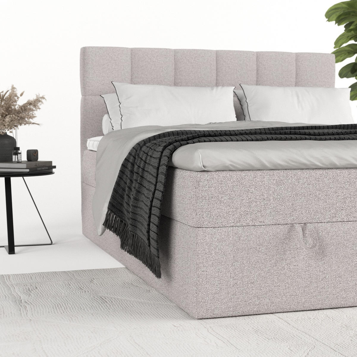 BOXBETT Savio 140/200 cm Beige im Riva Stoff - Beige/Schwarz, Holz/Holzwerkstoff (140/200cm) - AltaBeds