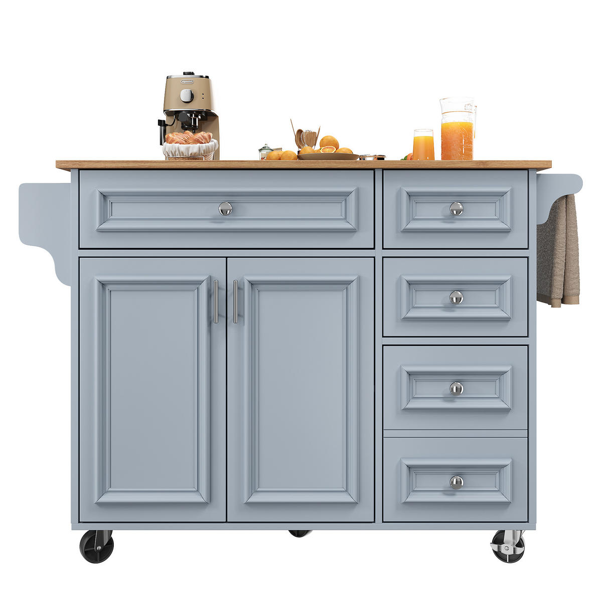 KÜCHENINSEL 110/45-75/92 cm Babyblau mit klappbarer Tischplatte - Blau, Holzwerkstoff (110/92/75cm) - OKWISH