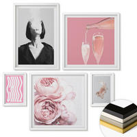 WANDBILDER 5er-Set - 50x50 cm & 20x30 cm & 40x60 cm Weißer Rahmen - Stilvolles Porträt mit Champagner - Weiß, Kunststoff (40/60cm) - ArtPrintCave