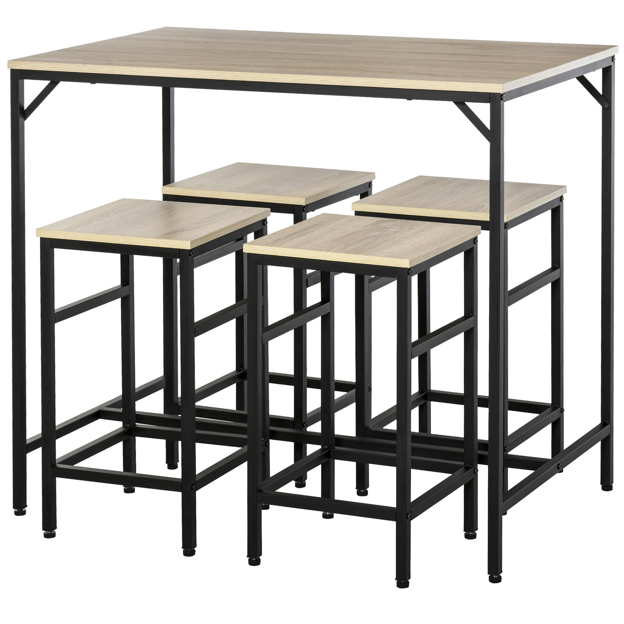 BARTISCH-SET, Spanplatte, Stahl, Eiche - Eichefarben, Kunststoff (60/88/100cm) - HOMCOM