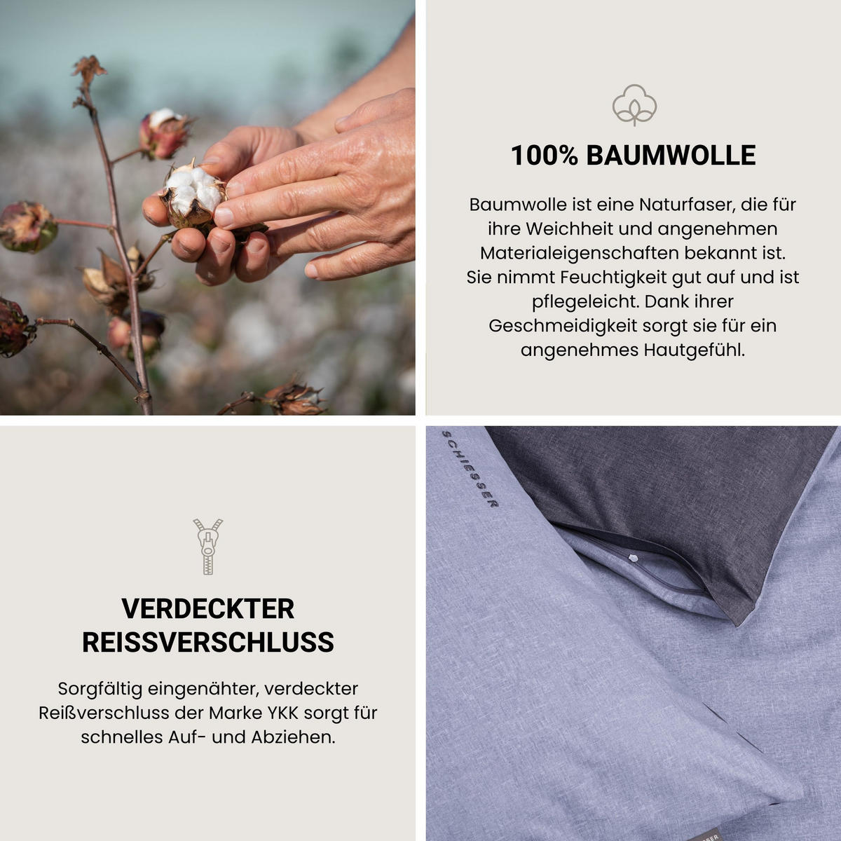 KISSENHÜLLENSET Doubleface Renforcé 2-teilig 40x80 cm Blau - Blau, Textil (40/80cm) - SCHIESSER