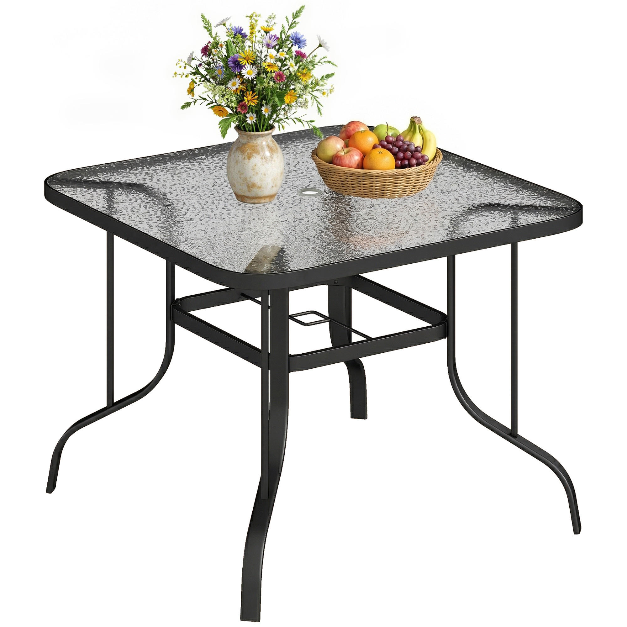 GARTENTISCH,QUADRATISCH Glas mit Schirmloch,schwarz - Schwarz, Metall (96.5/96.5/72cm) - Vallsero