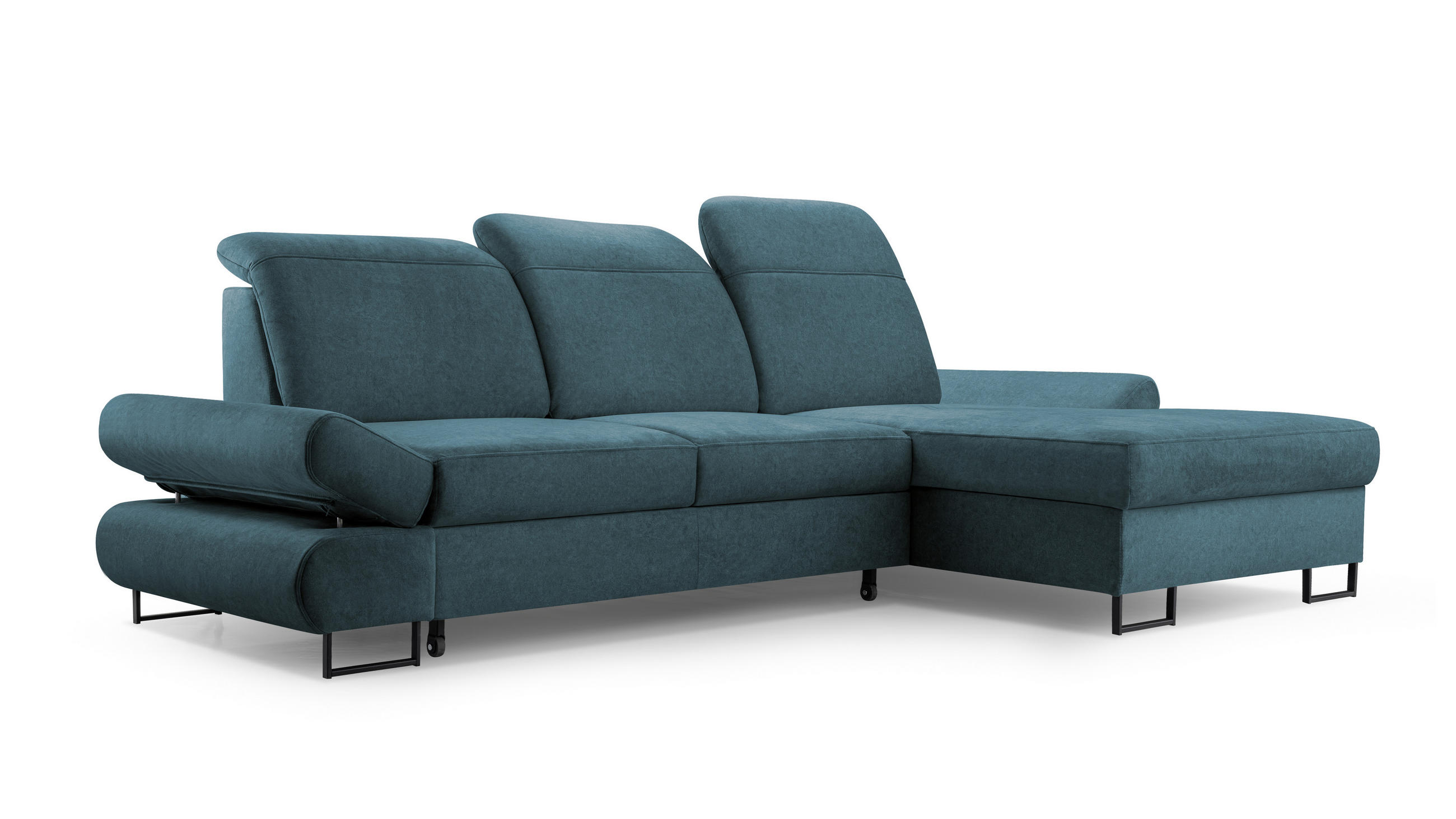 ECKSOFA NANO Blau Velours-Stoff mit Schlaffunktion - Blau, Holz (265/156cm) - MASSENO