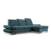 ECKSOFA NANO Blau Velours-Stoff mit Schlaffunktion - Blau, Holz (265/156cm) - MASSENO